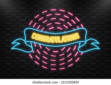 Neon Icon. Vintage congratulations vintage ribbon, great design for any purposes. Vector background illustration.