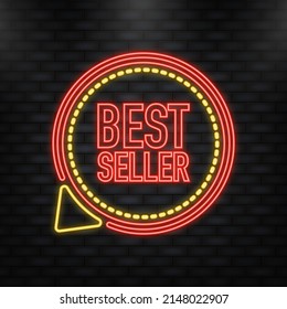 Neon Icon. Vintage icon with red sticker best seller on white background for banner design. Vector illustration