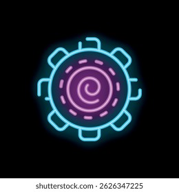 Ícone de néon do vírus mostrando a estrutura de rna espiral brilhando no fundo escuro