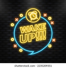 Neon Icon. Wake up alarm clock icon isolated on white background. Vector illustration.