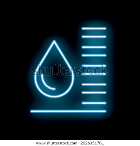 Neon icon of water level indicator showing low level on black background