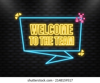 Neon Icon. Welcome to the team megaphone blue banner in 3D style on white background. Vector illustration