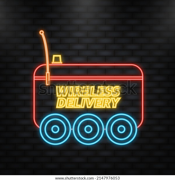 Neon\
Icon. Wireless delivery service badge. Fast time delivery order\
with car on white background. Vector\
illustration.