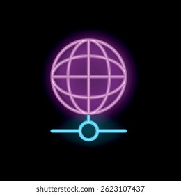 Neon icon of a world globe connecting to a network depicting global internet access