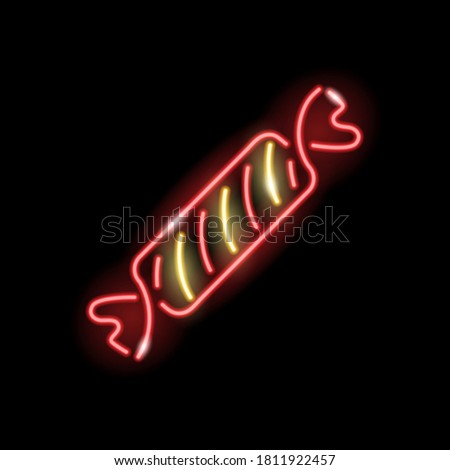Neon icon of wrapped candy isolated on black background. X-mas, sweets, treats concept. Vector 10 EPS illustration.