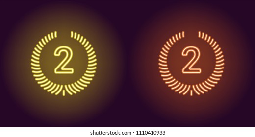 Neon icon of Yellow and Orange Second Place. Vector illustration of Second Position consisting of neon outlines, with backlight on the dark background