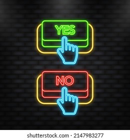 Neon Icon. Yes and No button. Approved and Rejected. Positive feedback concept. 3D flat button. Vector illustration