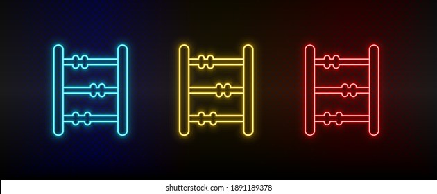 Íconos de neón, ábaco, contando. Icono de vector de neón rojo, azul, amarillo