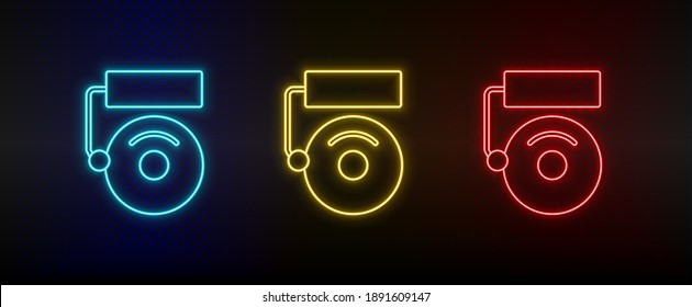 Neon icons, alarm, school. Set of red, blue, yellow neon vector icon