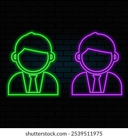 Neon icons, avatar. Set of red, blue, yellow neon vector icon.