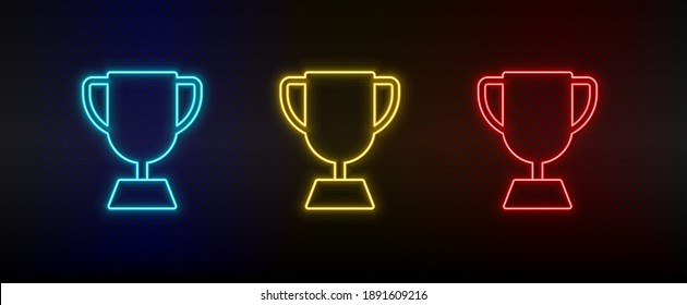 Neon Icons, Award, Reward. Set Of Red, Blue, Yellow Neon Vector Icon