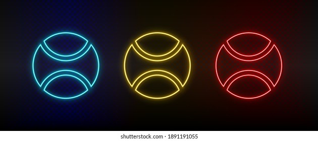 Neon icons, ball, baseball. Set of red, blue, yellow neon vector icon