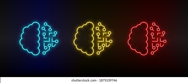 Iconos de neón. inteligencia cerebral. Icono de vector de neón rojo, azul, amarillo