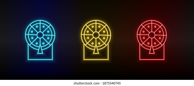 Neon icons. Casino luck lottery retro. Set of red, blue, yellow neon vector icon