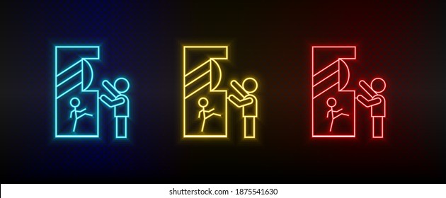 Neon icons. Child gamer retro console arcade. Set of red, blue, yellow neon vector icon