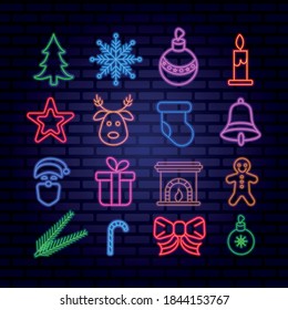 Neon icons, Christmas, New Year