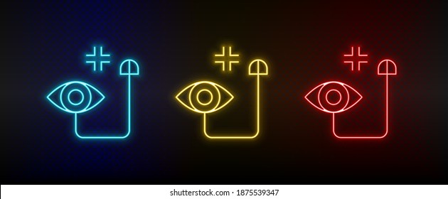 Neon icons. click internet tech smart. Set of red, blue, yellow neon vector icon