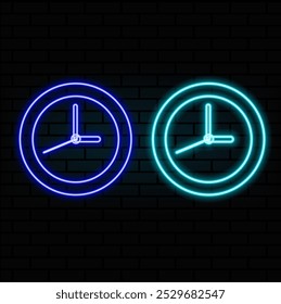 Neon icons, clock. Set of red, blue, yellow neon vector icon.5