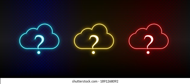 Neon icons, cloud faq, cloud support. Set of red, blue, yellow neon vector icon