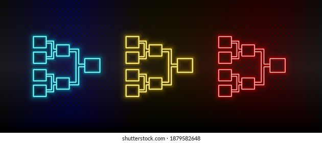 Neonsymbole. Datenbankserverdiagramm. Satz von rotem, blauem, gelbem NeonVektorsymbol