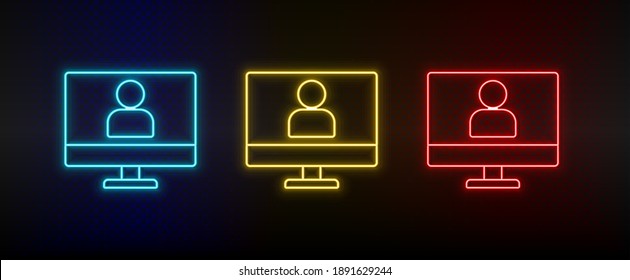 Neon icons, online, education, avatar. Set of red, blue, yellow neon vector icon