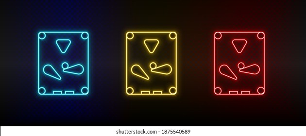 Neon Icons. Pinball Arcade Game. Set Of Red, Blue, Yellow Neon Vector Icon