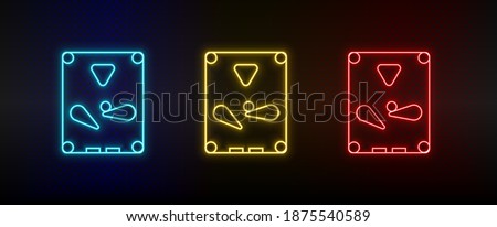 Neon icons. Pinball arcade game. Set of red, blue, yellow neon vector icon