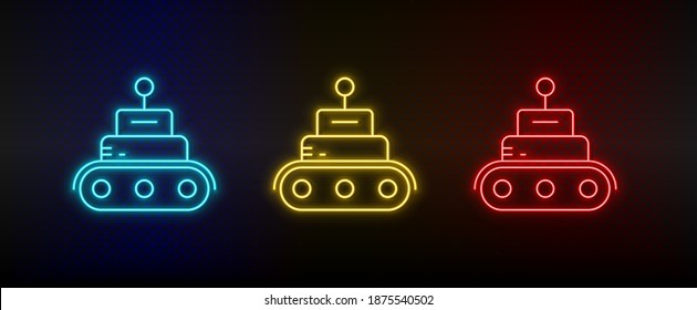 Neon icons. robot tech car. Set of red, blue, yellow neon vector icon