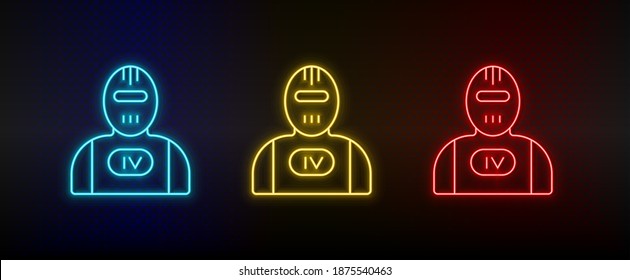 Neon icons. terminator robot. Set of red, blue, yellow neon vector icon