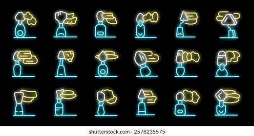 Neon icons of trowels plastering and creating walls and ceilings, perfect for construction and renovation projects