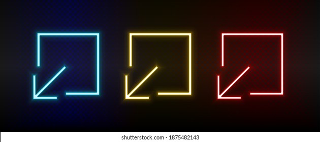 Neon icons. Ui arrow. Set of red, blue, yellow neon vector icon