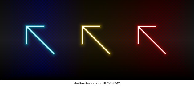 Neon icons. Ui arrow. Set of red, blue, yellow neon vector icon