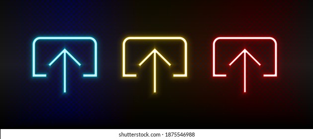 Neon icons. Ui arrow. Set of red, blue, yellow neon vector icon