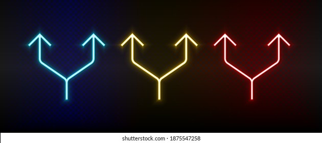 Neon icons. Ui arrow. Set of red, blue, yellow neon vector icon
