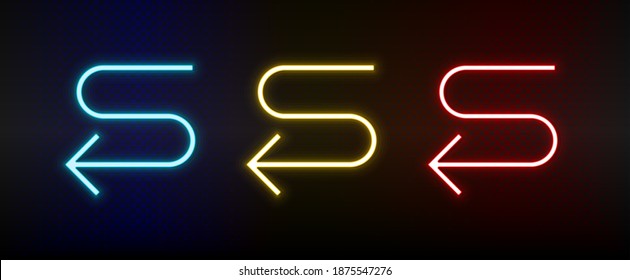 Neon icons. Ui arrow. Set of red, blue, yellow neon vector icon