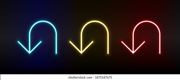 Neon icons. Ui arrow. Set of red, blue, yellow neon vector icon