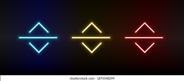 Neonsymbole. Ui Pfeil. Satz von rotem, blauem, gelbem NeonVektorsymbol