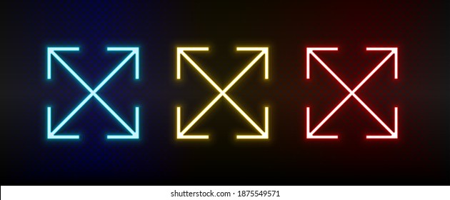 Neon icons. Ui arrow. Set of red, blue, yellow neon vector icon