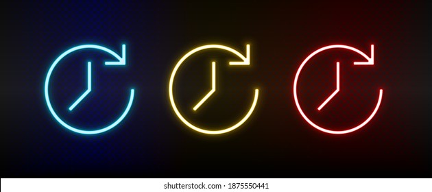 Neon icons. Ui arrow. Set of red, blue, yellow neon vector icon
