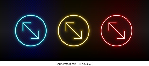 Neon icons. Ui arrow. Set of red, blue, yellow neon vector icon