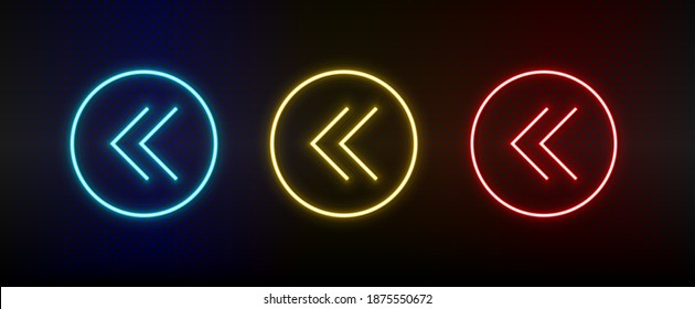 Neon icons. Ui arrow. Set of red, blue, yellow neon vector icon