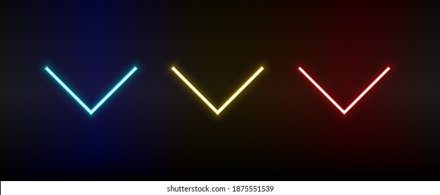 Neon icons. Ui arrow. Set of red, blue, yellow neon vector icon
