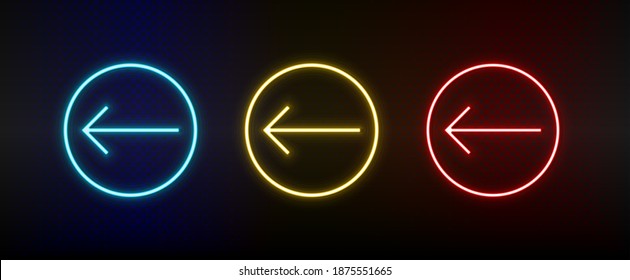 Neon icons. Ui arrow. Set of red, blue, yellow neon vector icon