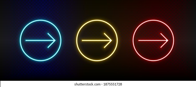 Iconos de neón. flecha Ui. Icono de vector de neón rojo, azul, amarillo