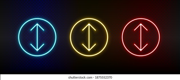 Neon icons. Ui arrow. Set of red, blue, yellow neon vector icon
