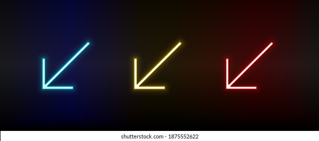Neon icons. Ui arrow. Set of red, blue, yellow neon vector icon