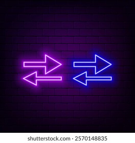 Neon icons. Ui arrow. Set of red, blue, yellow neon vector icon.