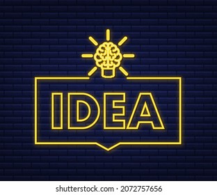 Neon idea for concept design. Lightbulb icon. Idea, solution, business, strategy concept. Vector stock illustration