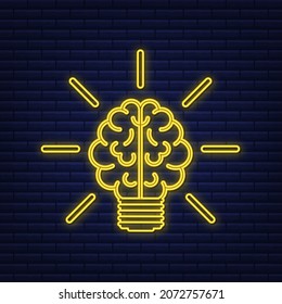 Neon idea for concept design. Lightbulb icon. Idea, solution, business, strategy concept. Vector stock illustration