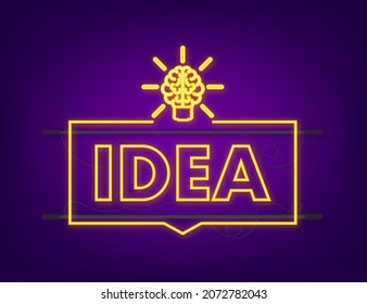 Neon idea for concept design. Lightbulb icon. Idea, solution, business, strategy concept. Vector stock illustration